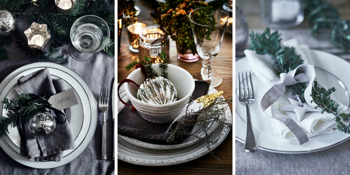 Silver table setting for Christmas 